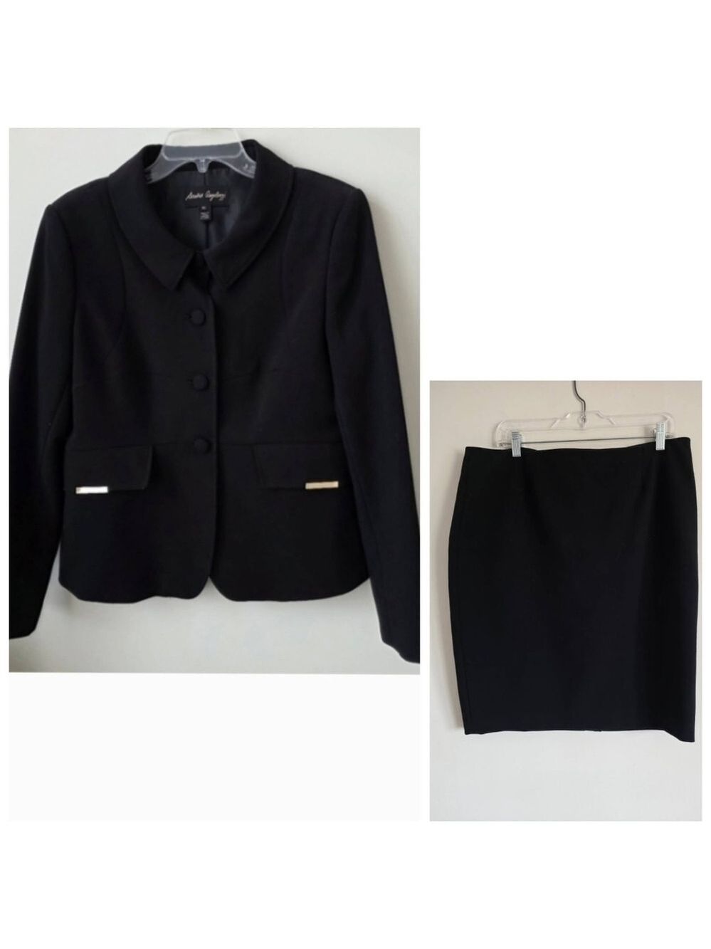SANDRA ANGELOZZI | Blazer Skirt Set Button Down Black gold Hardware Details Sz L